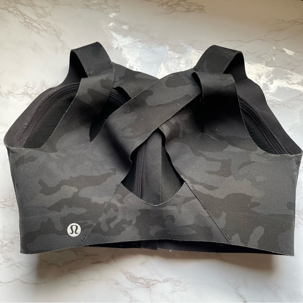 Lululemon Enlite Bra Zip Front Incognito Camo Multi Grey Cross Back 32E DD - Picture 5 of 7